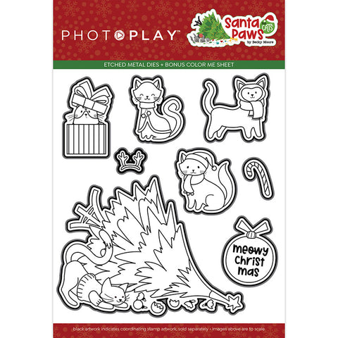 Photoplay Paper Santa Paws Cat Etched Metal Die Set