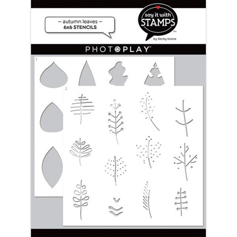 Photoplay Paper Say It With Stamps Autumn Leaves 6x6 2-Piece Stencil Set