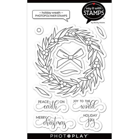 PhotoPlay Paper Say It With Stamps Holiday Wreath 4x6 Stamp Set