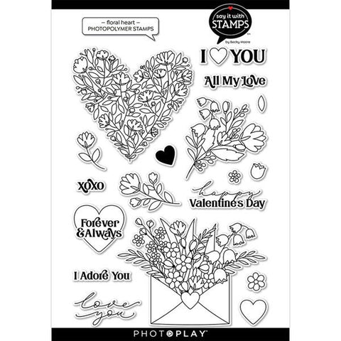 Photoplay Paper Say It With Stamps Floral Heart 6x8 Stamp Set