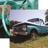 Reminisce Vintage Trucks Blue Pickup Patterned Paper